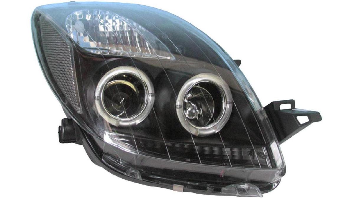 Set+de+phares+sur+mesure+pour+Toyota+Yaris+II+2006-2009+-+Noir+-+incl.+Angel-Eyes